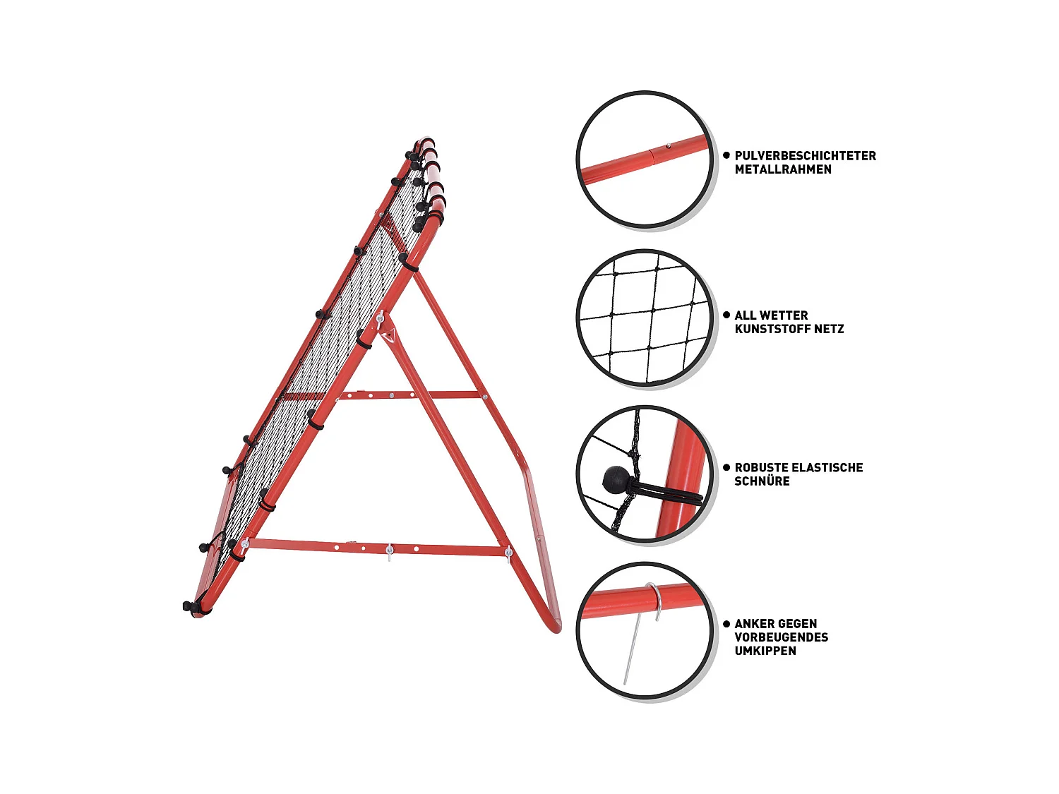 Rebondisseur de football avec angle réglable, métal, rouge et noir (96x80x96 cm)