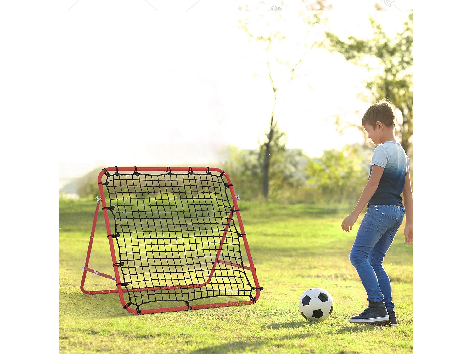 Rebondisseur de football avec angle réglable, métal, rouge et noir (96x80x96 cm)