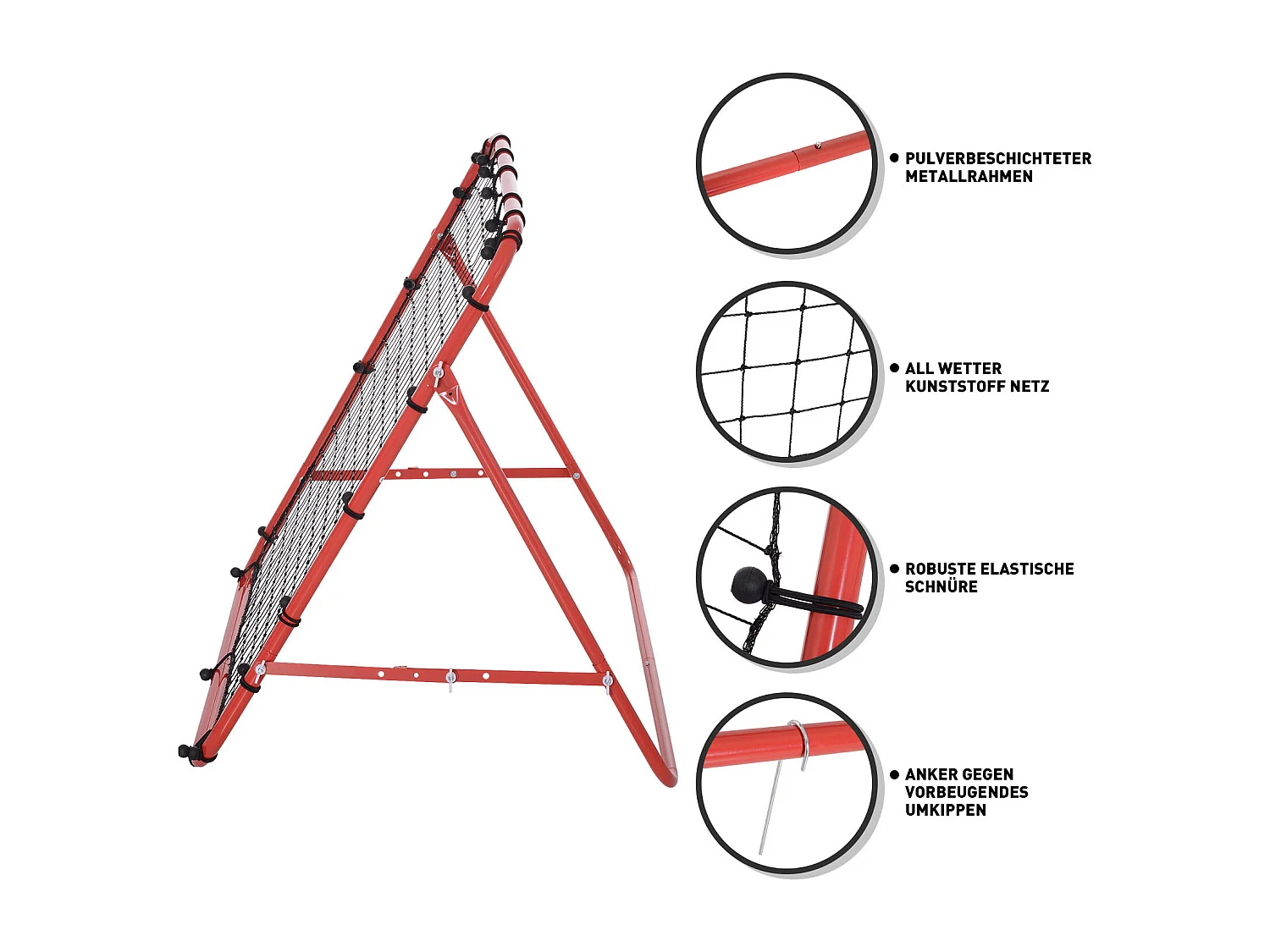 Rebondisseur de football avec angle réglable, métal, rouge et noir (96x80x96 cm)