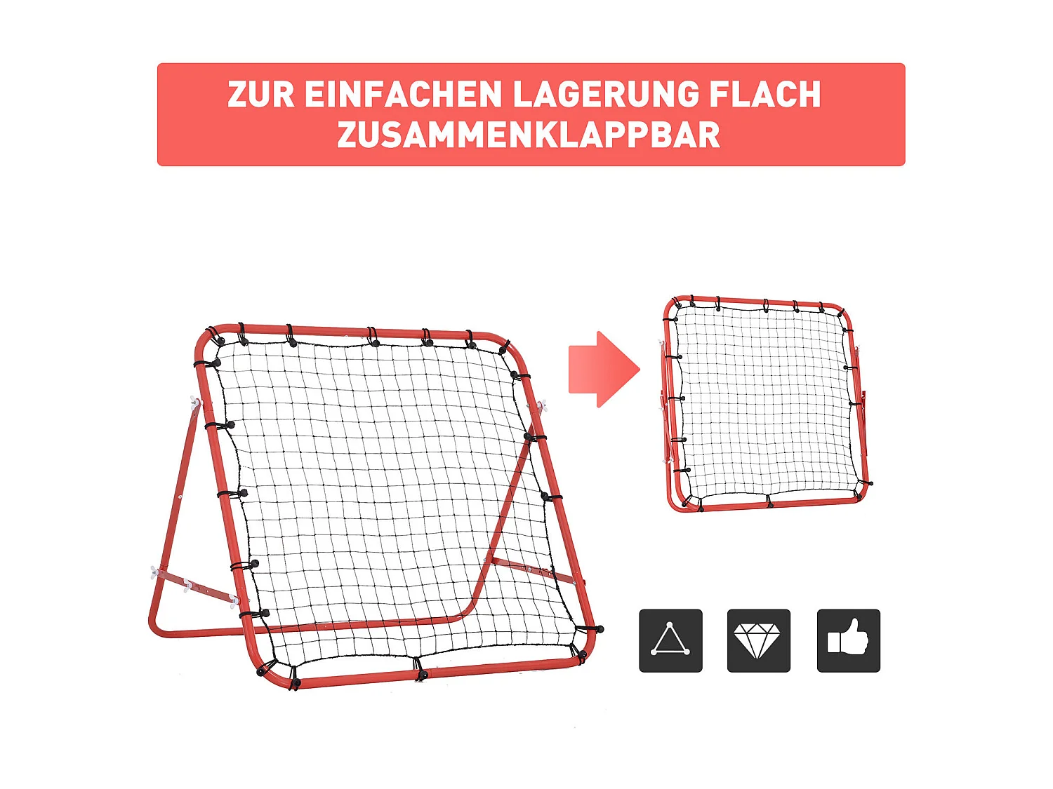 Rebondisseur de football avec angle réglable, métal, rouge et noir (96x80x96 cm)