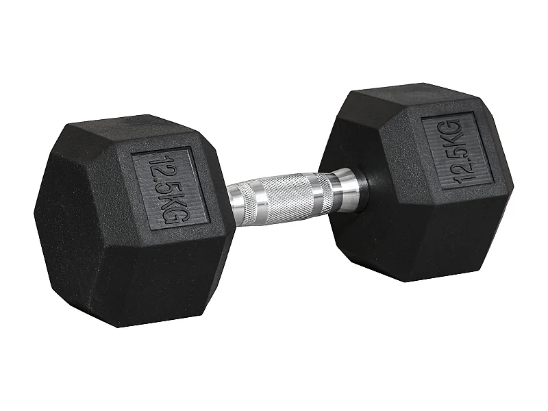 Haltère hexagonale 12,5 kg, métal, caoutchouc, avec poignée striée, noir (14.8x14.8x32.6 cm)