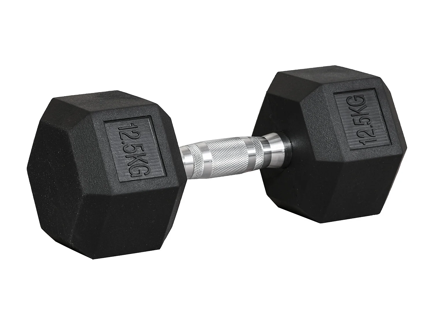 Haltère hexagonale 12,5 kg, métal, caoutchouc, avec poignée striée, noir (14.8x14.8x32.6 cm)