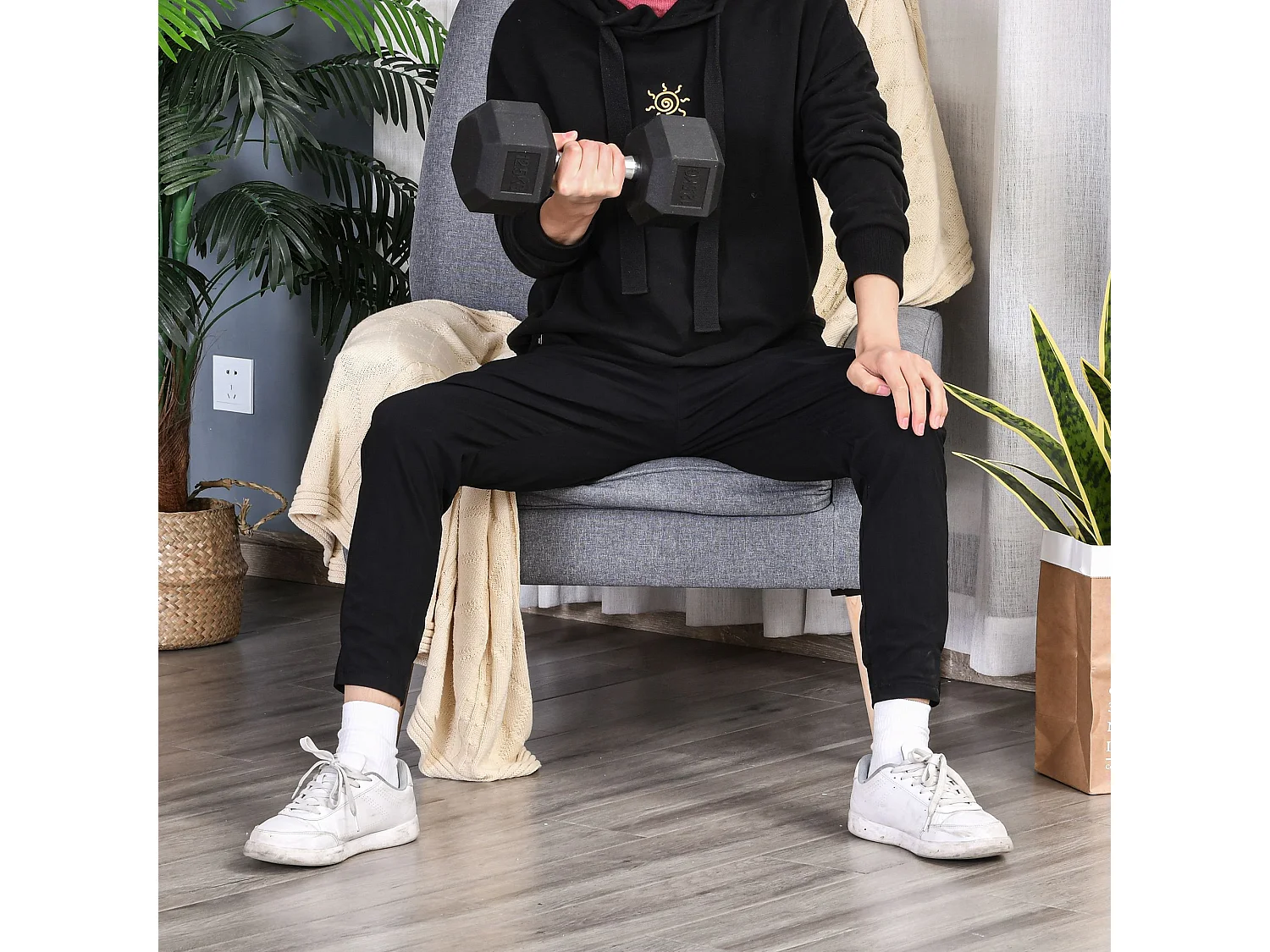 Haltère hexagonale 12,5 kg, métal, caoutchouc, avec poignée striée, noir (14.8x14.8x32.6 cm)