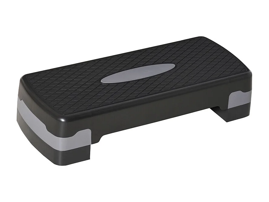 Stepper d'aérobic 2 niveaux réglable en hauteur 10/15 cm, plastique robuste, noir et gris (68x29x15cm)