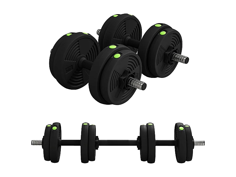 Set di manubri regolabili 2 in 1 da 15 kg, in acciaio e plastica, nero (95x20x20 cm)
