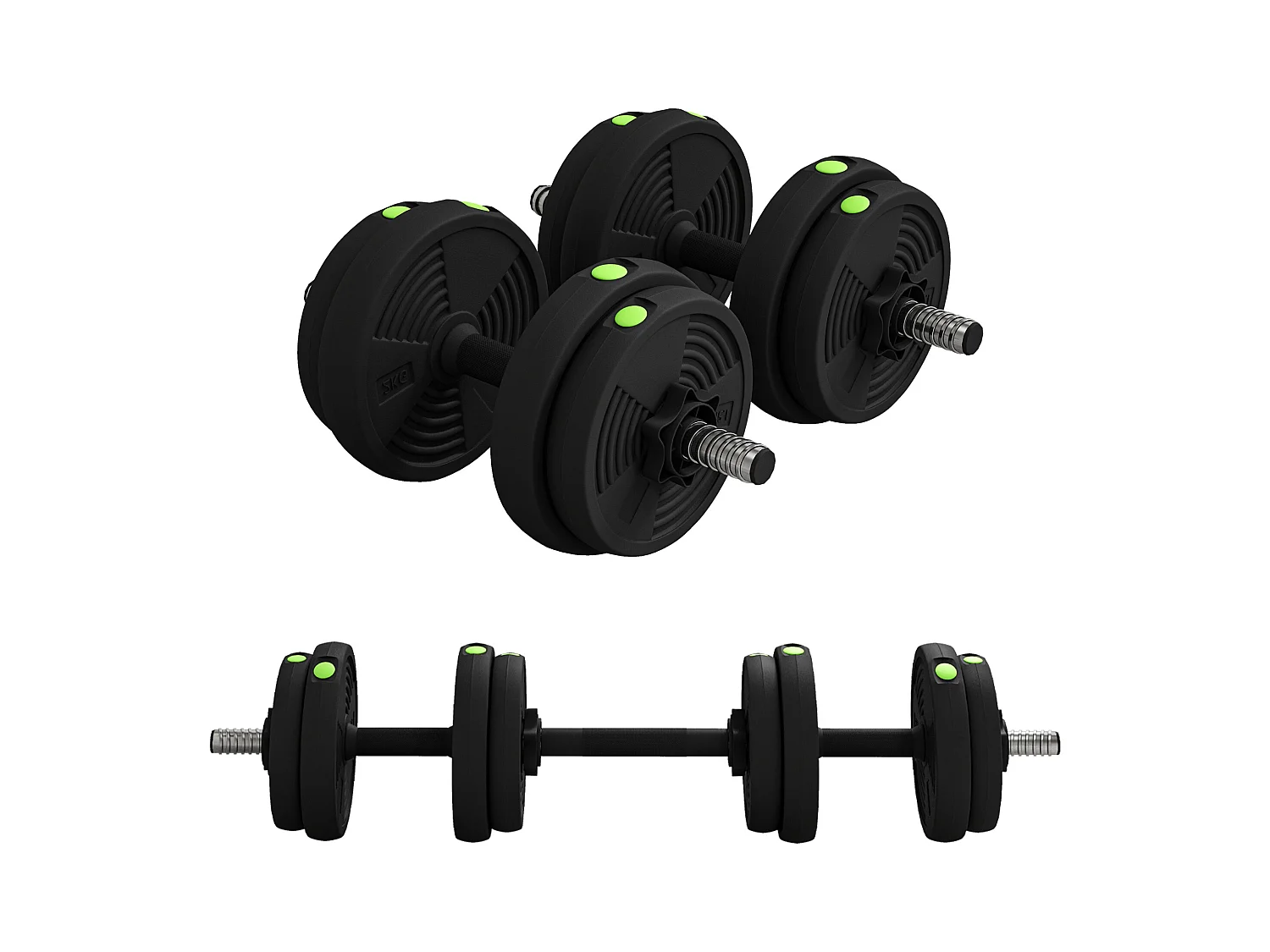 Set de Haltères 2-en-1 Réglables 15 kg, Acier et Plastique, Noir (95x20x20 cm)