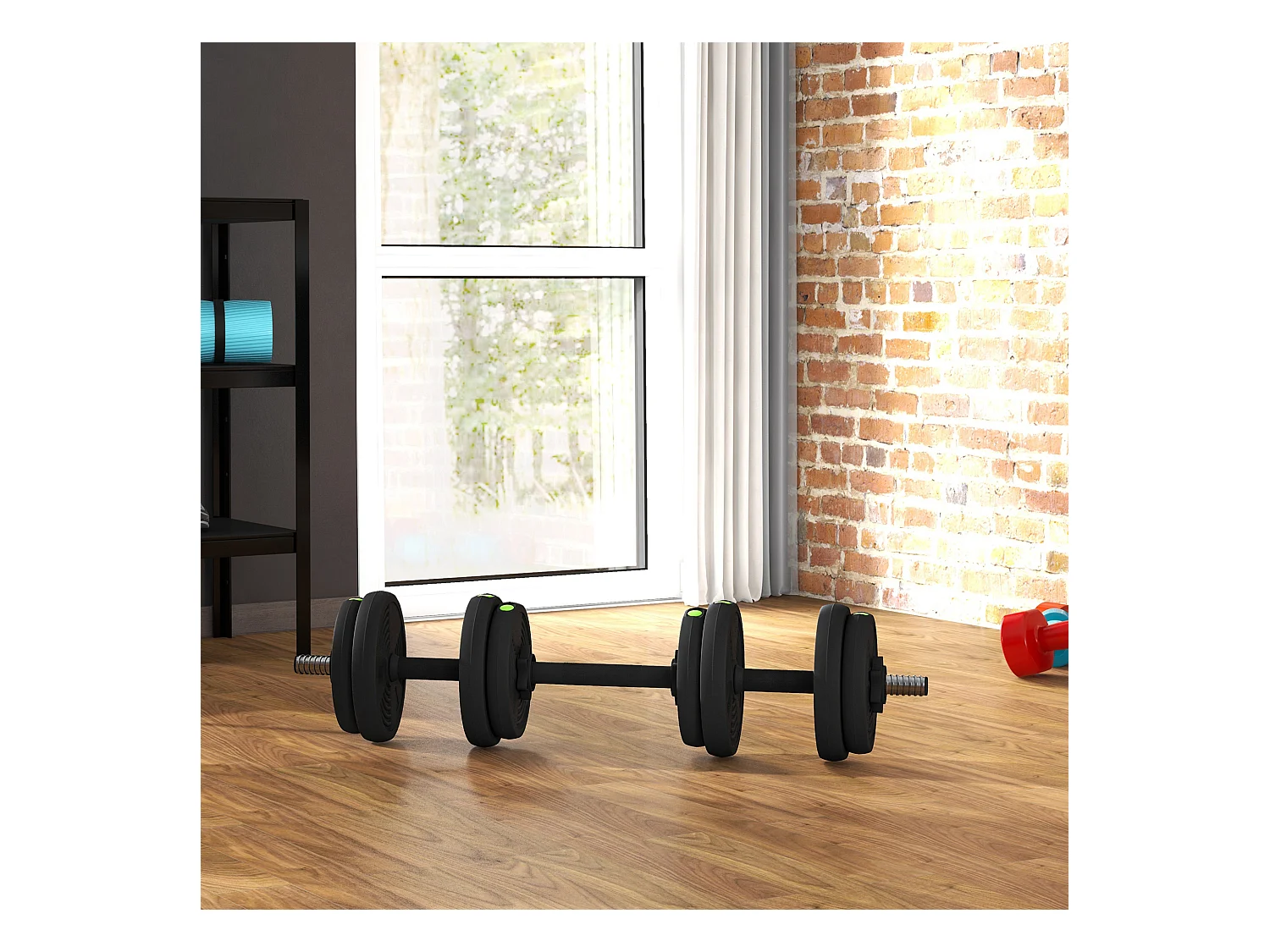 Set de Haltères 2-en-1 Réglables 15 kg, Acier et Plastique, Noir (95x20x20 cm)