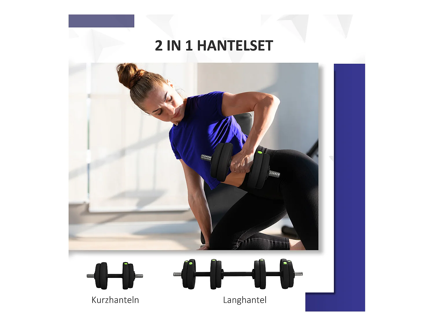 Set de Haltères 2-en-1 Réglables 15 kg, Acier et Plastique, Noir (95x20x20 cm)