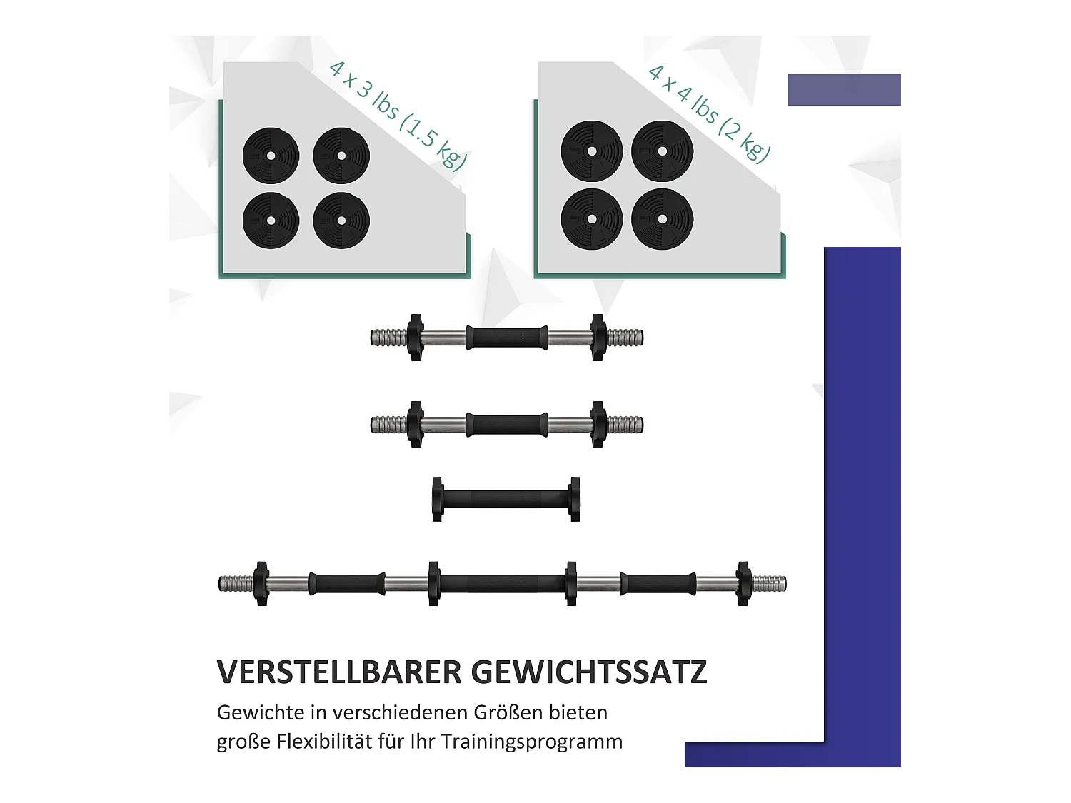 Set de Haltères 2-en-1 Réglables 15 kg, Acier et Plastique, Noir (95x20x20 cm)