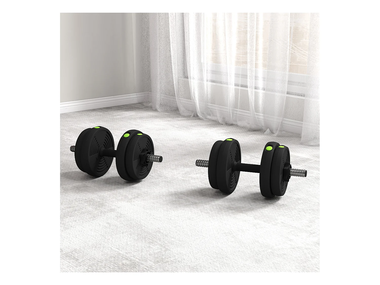 Set de Haltères 2-en-1 Réglables 15 kg, Acier et Plastique, Noir (95x20x20 cm)