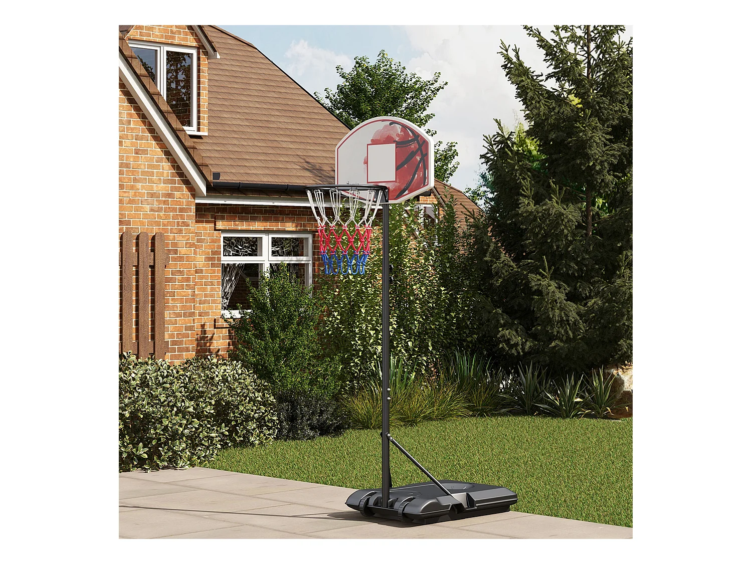 Panier de basket réglable avec support, hauteur 179-209 cm, acier, noir (72x2.1x45.5 cm)