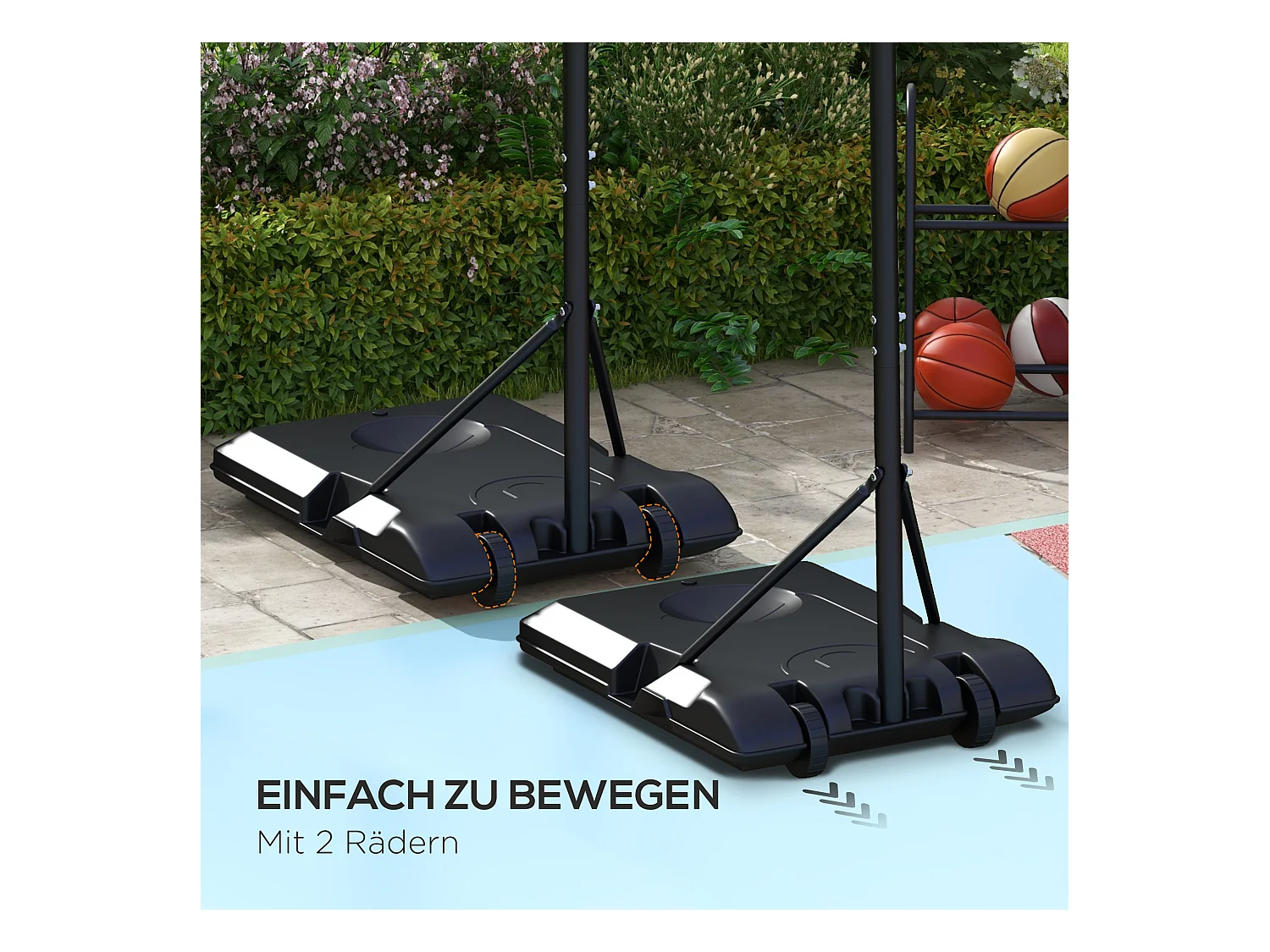 Panier de basket réglable avec support, hauteur 179-209 cm, acier, noir (72x2.1x45.5 cm)