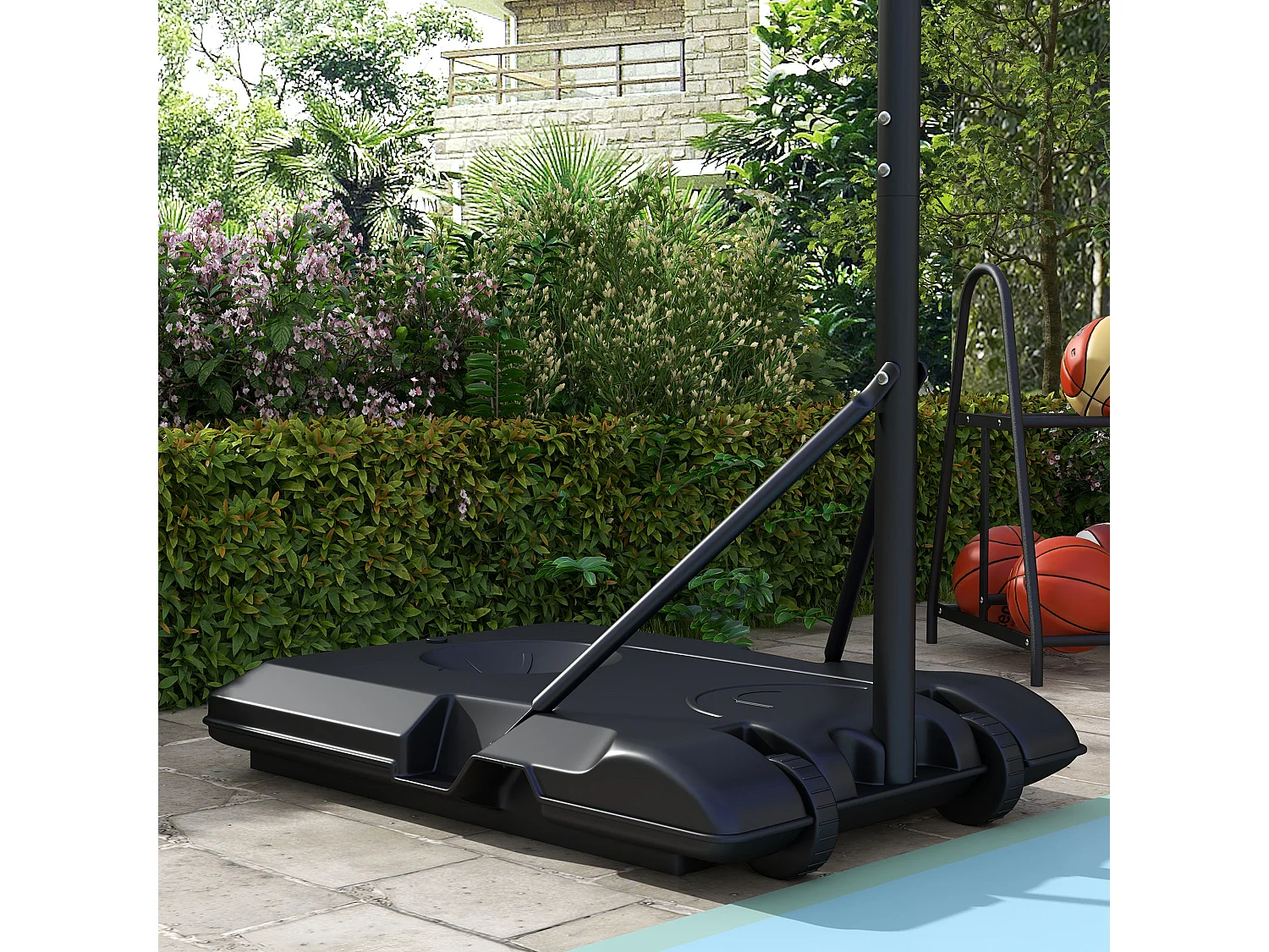 Panier de basket réglable avec support, hauteur 179-209 cm, acier, noir (72x2.1x45.5 cm)