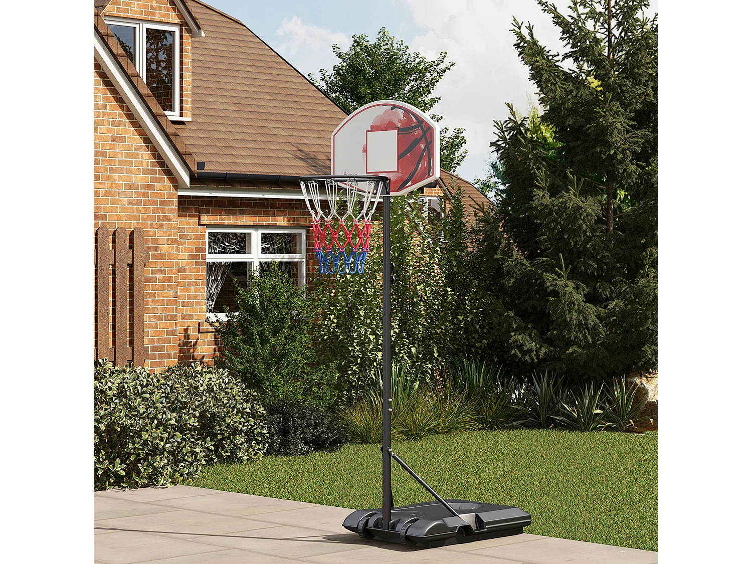 Panier de basket réglable avec support, hauteur 179-209 cm, acier, noir (72x2.1x45.5 cm)
