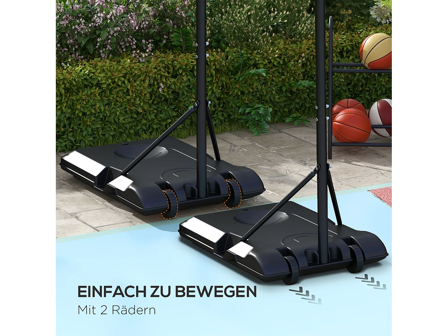 Panier de basket réglable avec support, hauteur 179-209 cm, acier, noir (72x2.1x45.5 cm)