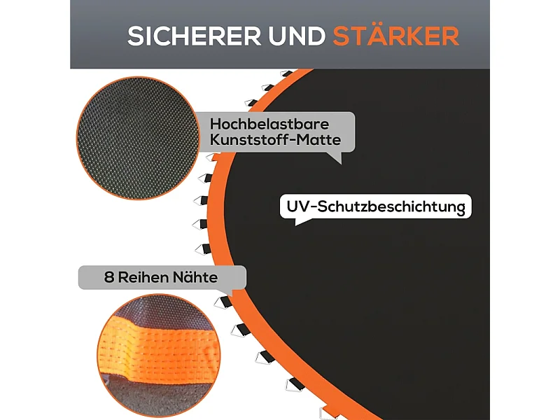 Tapis de trampoline rond, résistant aux intempéries, polypropylène, orange, avec 72 anneaux en V (323x323x1 cm)