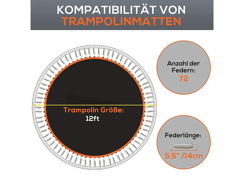 Tapis de trampoline rond, résistant aux intempéries, polypropylène, orange, avec 72 anneaux en V (323x323x1 cm)