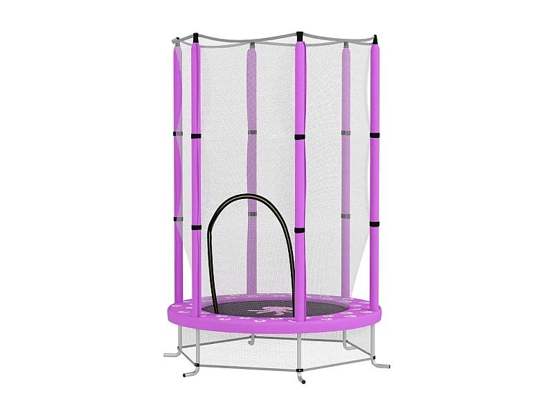 Kindertrampoline met veiligheidsnet, wolkenpatroon, kunststof en staal, paars (140x140x190 cm)