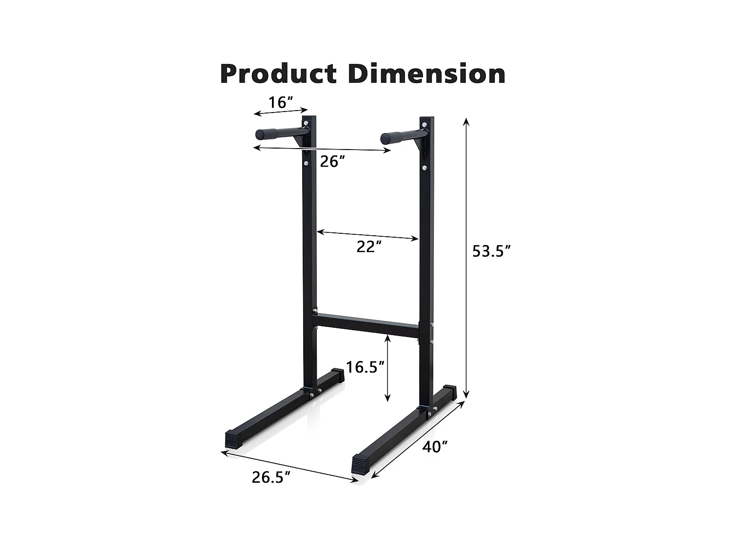 Barre de dips lourde, station d'entraînement multifonction, acier renforcé, noir, avec poignées en mousse (101x67.3x135.9cm)
