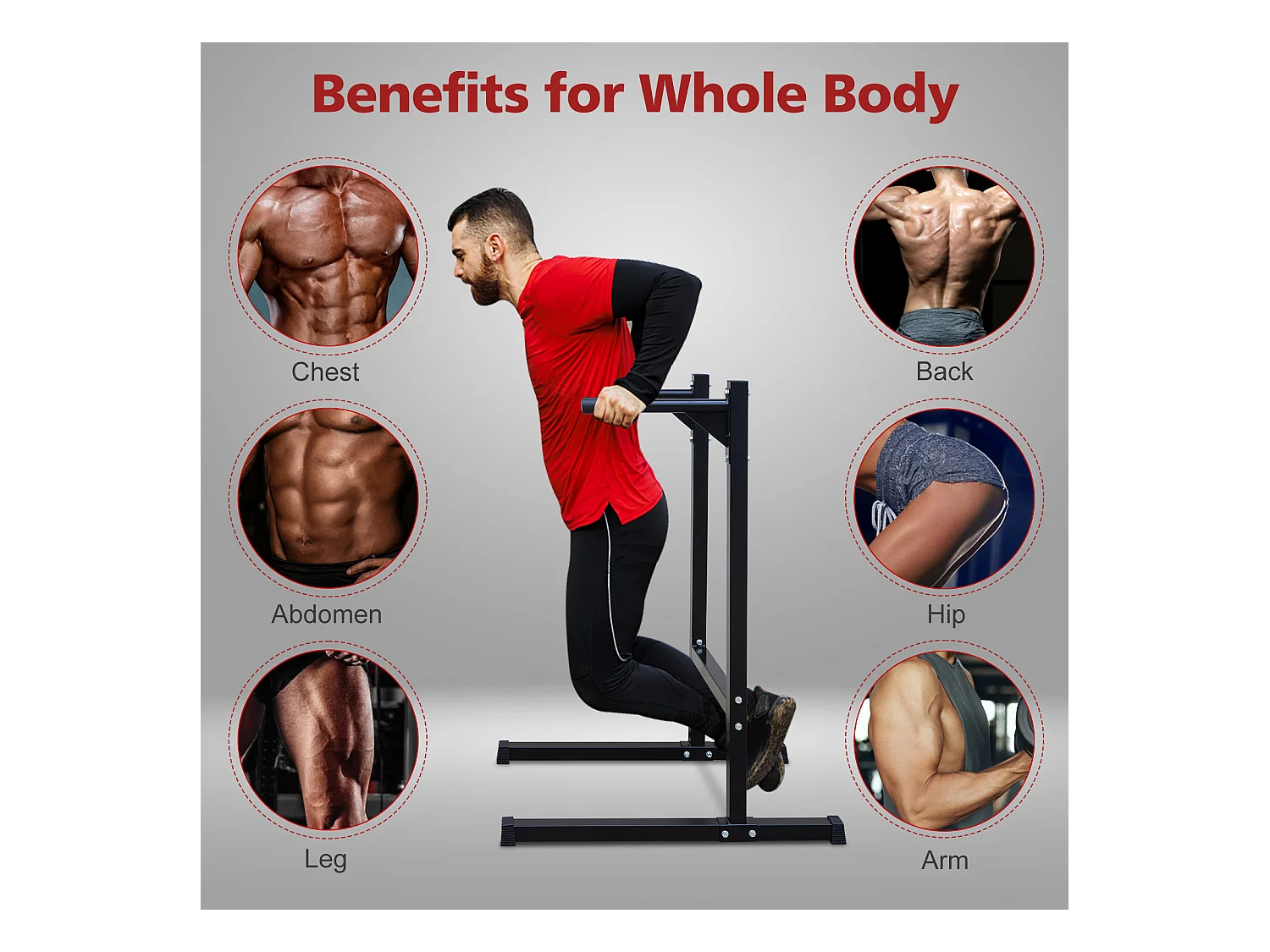 Barre de dips lourde, station d'entraînement multifonction, acier renforcé, noir, avec poignées en mousse (101x67.3x135.9cm)