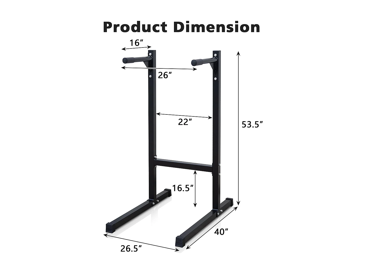 Barre de dips lourde, station d'entraînement multifonction, acier renforcé, noir, avec poignées en mousse (101x67.3x135.9cm)