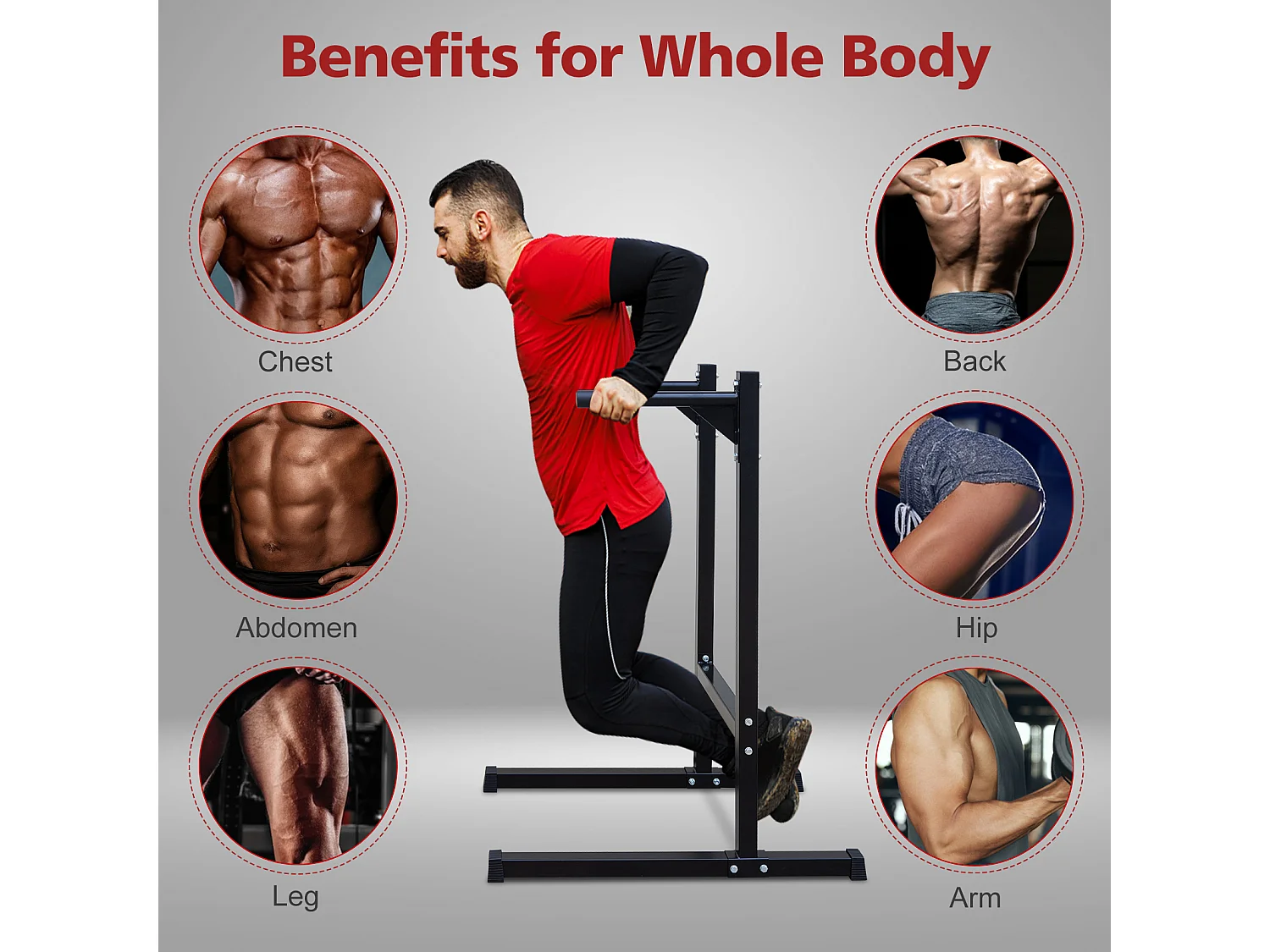 Barre de dips lourde, station d'entraînement multifonction, acier renforcé, noir, avec poignées en mousse (101x67.3x135.9cm)