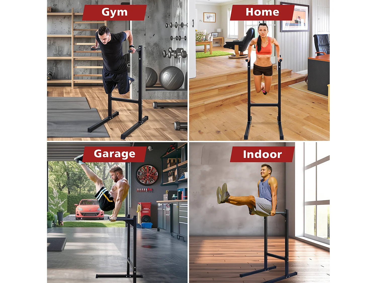 Barre de dips lourde, station d'entraînement multifonction, acier renforcé, noir, avec poignées en mousse (101x67.3x135.9cm)