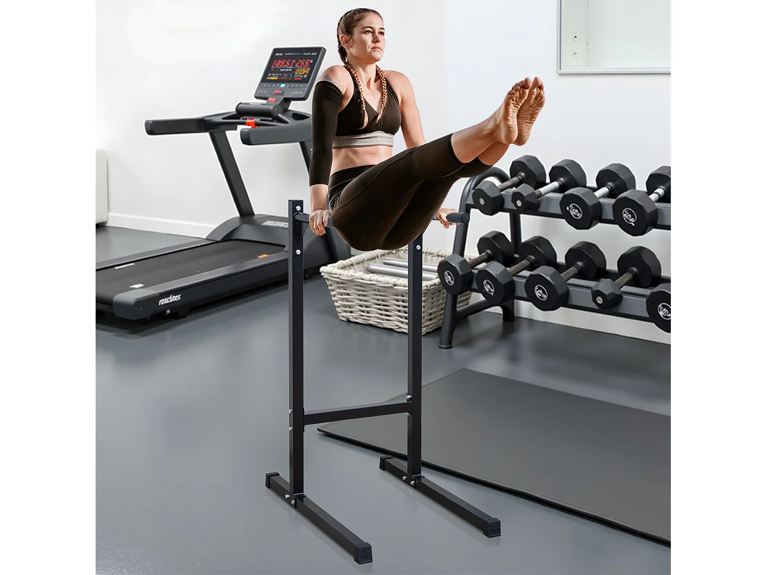 Barre de dips lourde, station d'entraînement multifonction, acier renforcé, noir, avec poignées en mousse (101x67.3x135.9cm)