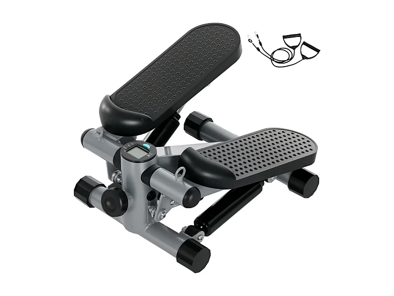 2-in-1 mini-stepper met weerstandskoorden, lcd-scherm en oscillerende beweging, kunststof, grijs (41x30,5x18,5 cm)