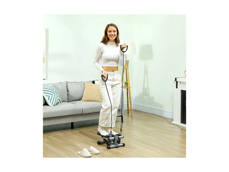 Mini-stepper 2 en 1 avec cordes de résistance, LCD et mouvement oscillant, plastique, gris (41x30.5x18.5 cm)