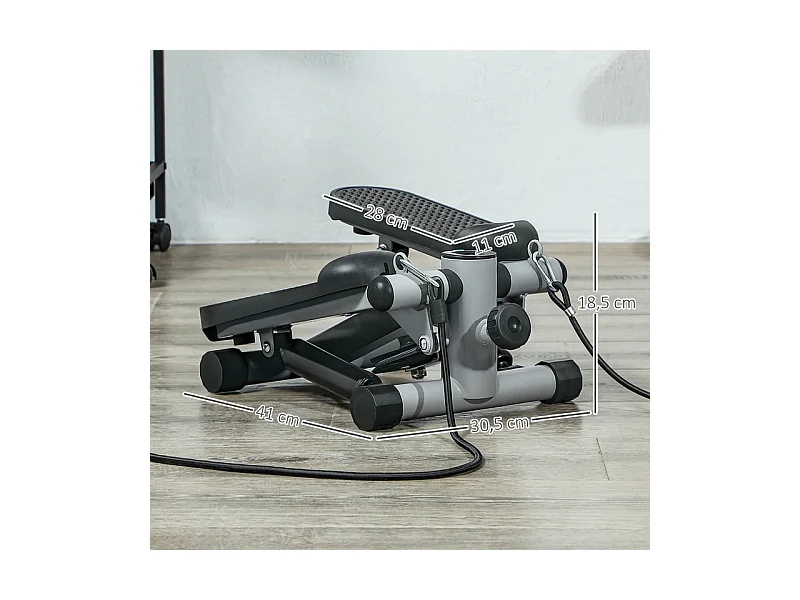 Mini-stepper 2 en 1 avec cordes de résistance, LCD et mouvement oscillant, plastique, gris (41x30.5x18.5 cm)