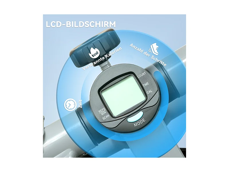 Mini-stepper 2 en 1 avec cordes de résistance, LCD et mouvement oscillant, plastique, gris (41x30.5x18.5 cm)