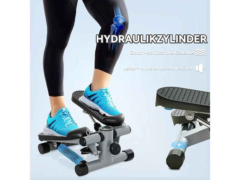 Mini-stepper 2 en 1 avec cordes de résistance, LCD et mouvement oscillant, plastique, gris (41x30.5x18.5 cm)