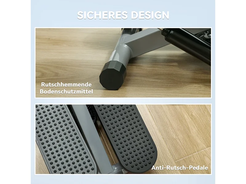 Mini-stepper 2 en 1 avec cordes de résistance, LCD et mouvement oscillant, plastique, gris (41x30.5x18.5 cm)