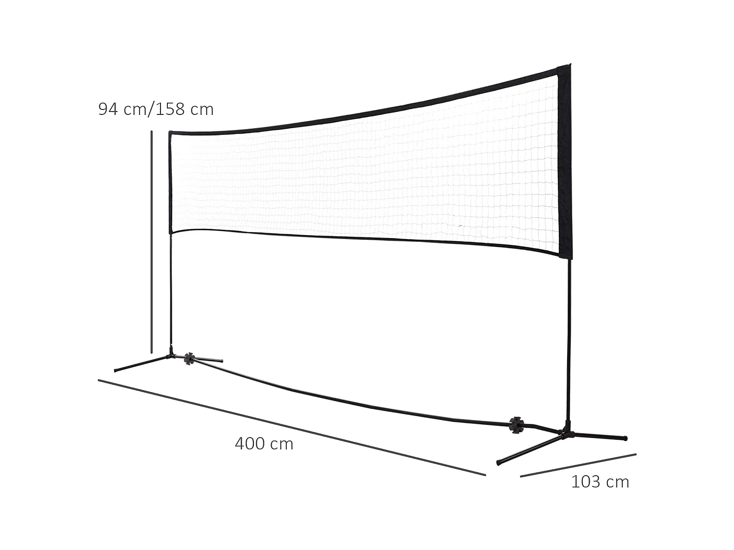 Filet de badminton réglable et portable, en métal et polyester, avec hauteur ajustable, idéal pour tennis et volley-ball (400x103x94-158 cm)