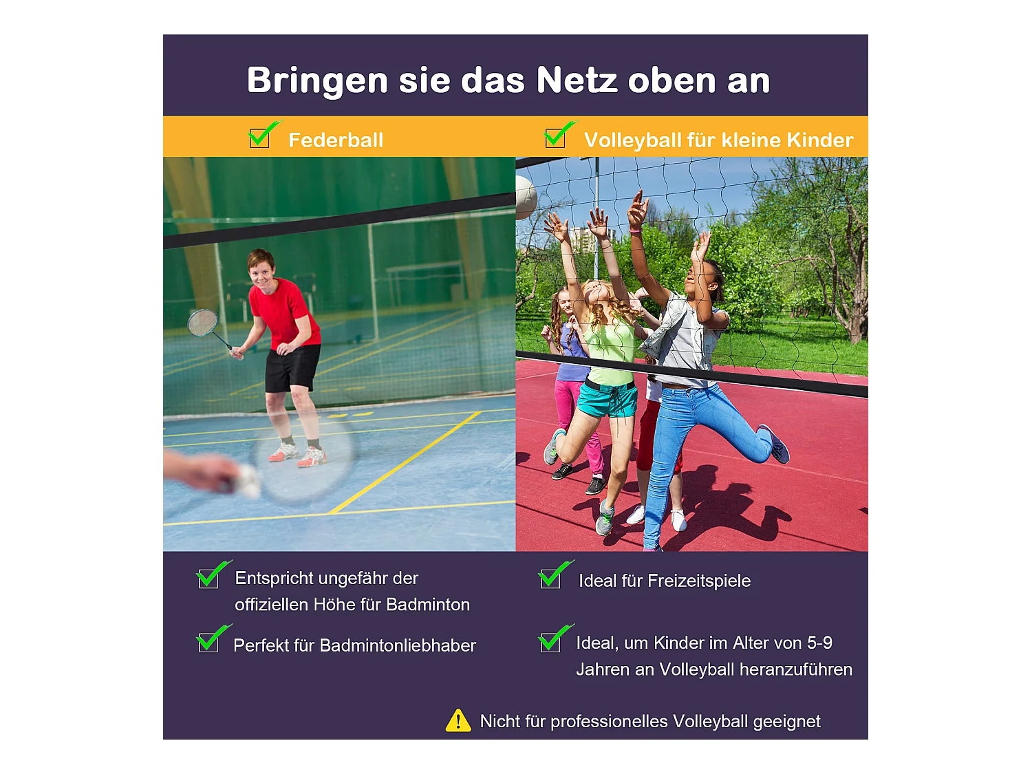 Filet de badminton réglable et portable, en métal et polyester, avec hauteur ajustable, idéal pour tennis et volley-ball (400x103x94-158 cm)