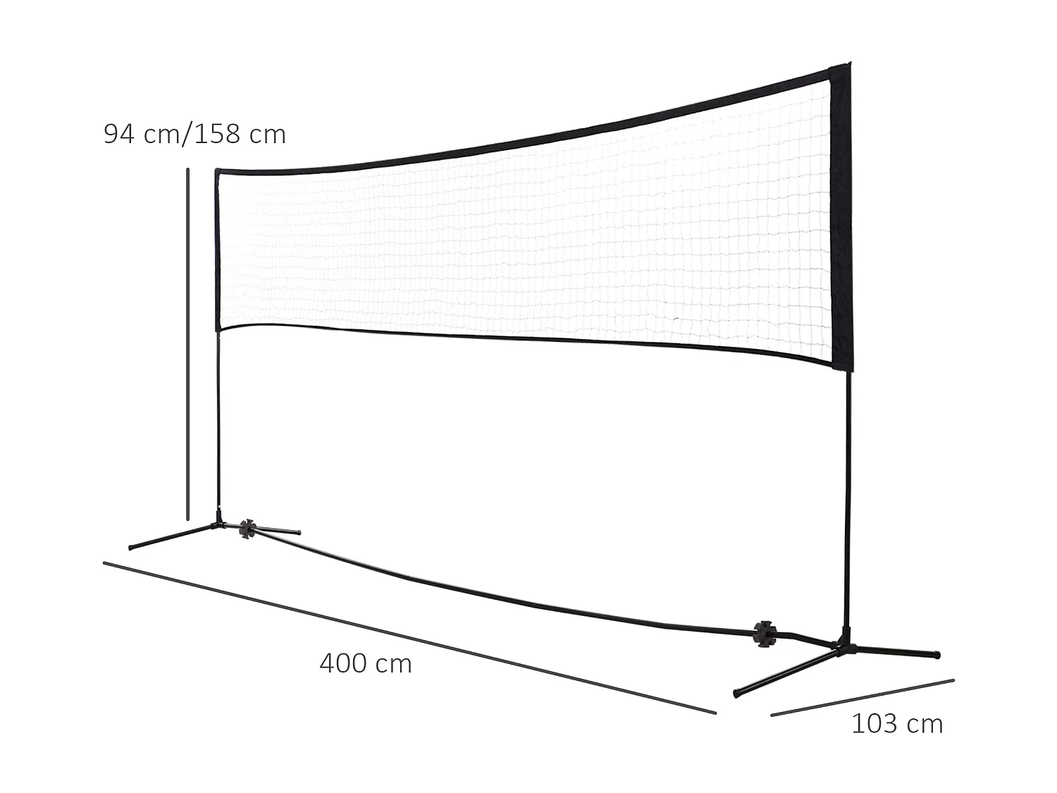 Filet de badminton réglable et portable, en métal et polyester, avec hauteur ajustable, idéal pour tennis et volley-ball (400x103x94-158 cm)