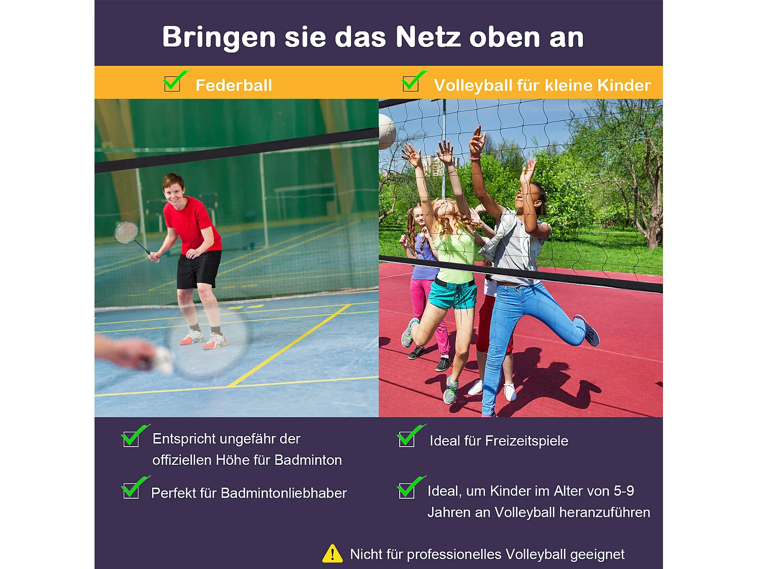 Filet de badminton réglable et portable, en métal et polyester, avec hauteur ajustable, idéal pour tennis et volley-ball (400x103x94-158 cm)