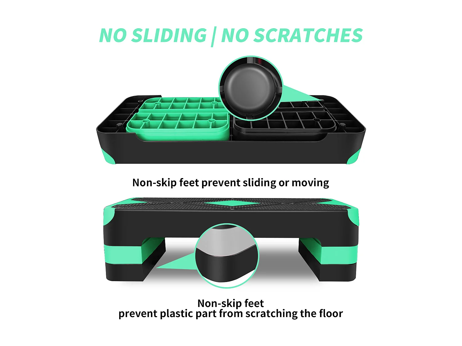 Step aerobic ajustable pour exercices, plateforme antidérapante en polyéthylène, vert (68.5x28x10 cm)