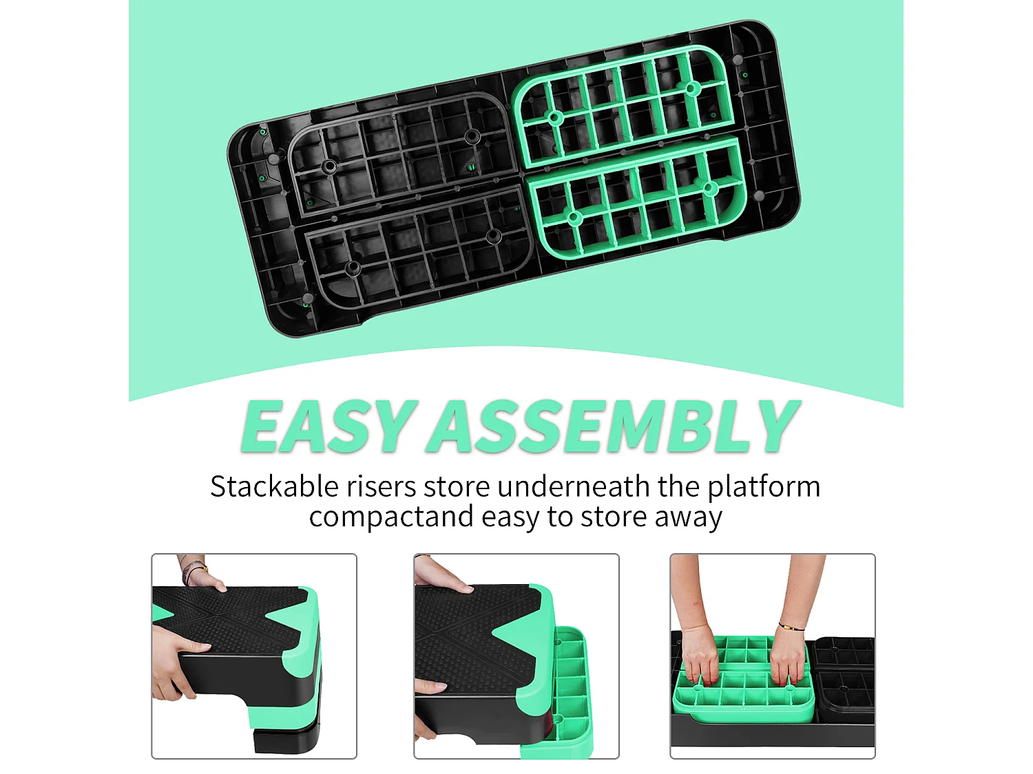 Step aerobic ajustable pour exercices, plateforme antidérapante en polyéthylène, vert (68.5x28x10 cm)
