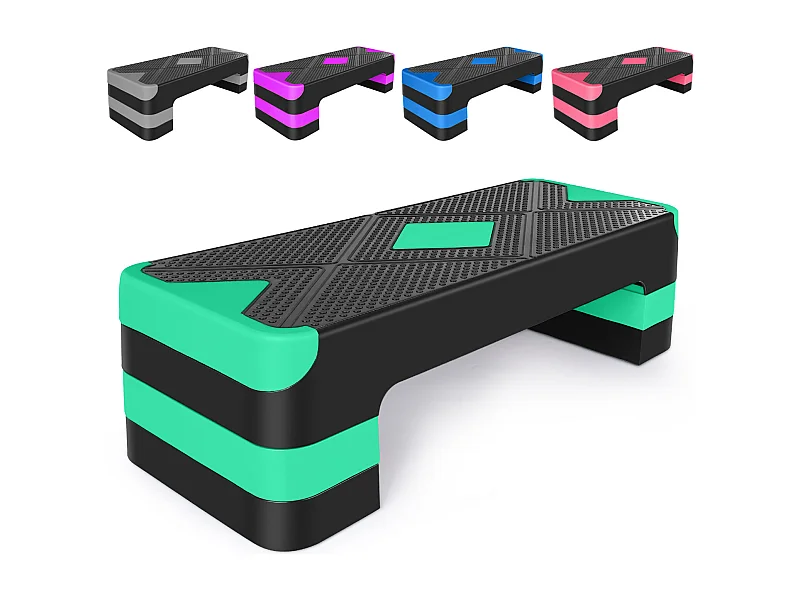 Step aerobic ajustable pour exercices, plateforme antidérapante en polyéthylène, vert (68.5x28x10 cm)