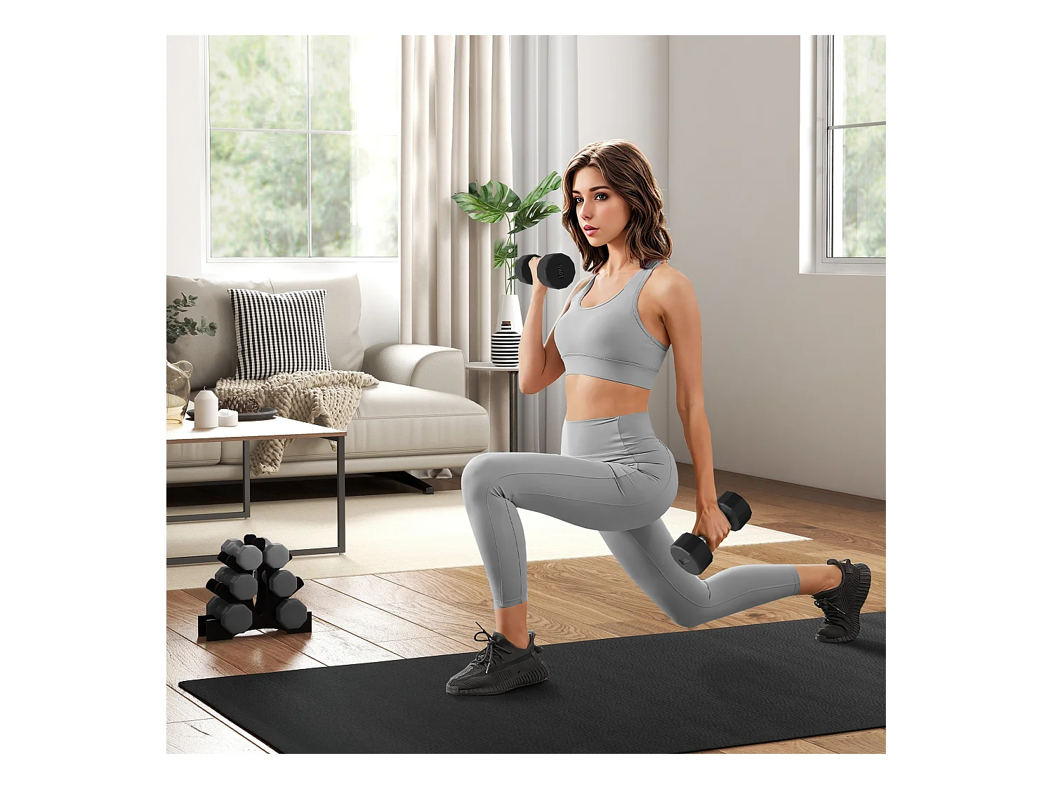 Set d’haltères 20kg, métal antidérapant, caoutchouc, noir (26x13x13cm)