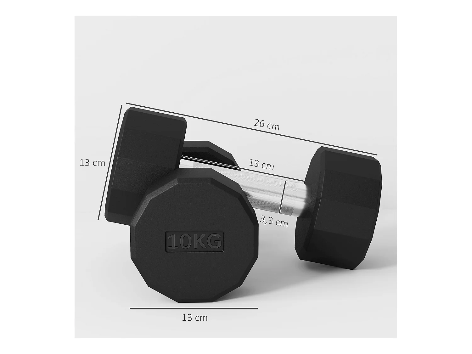 Set d’haltères 20kg, métal antidérapant, caoutchouc, noir (26x13x13cm)