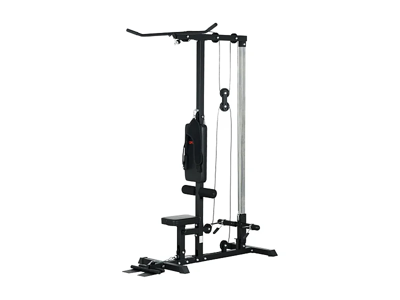 Multifunctionele homegym, staal en kunstleer, zwart, verstelbaar met zitting en antislippedaal (140x108x197cm)
