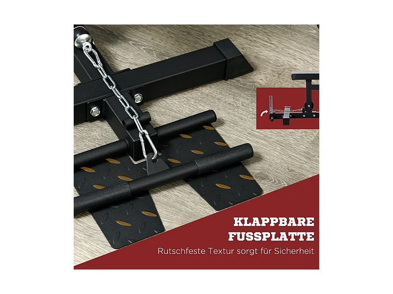 Station de musculation multifonction pour domicile, acier et similicuir, noir, réglable avec siège et pédale antidérapante (140x108x197cm)