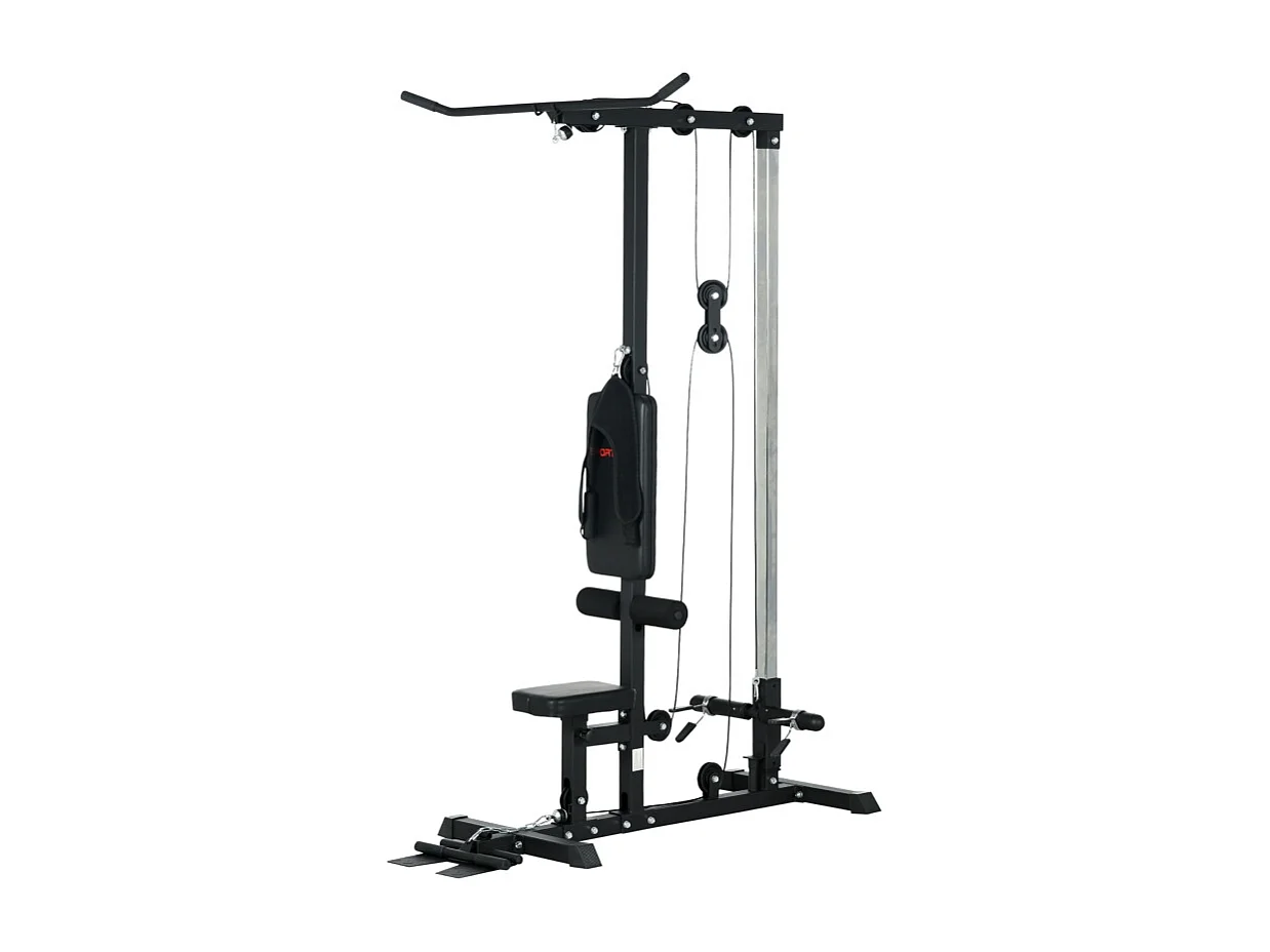 Multifunctionele homegym, staal en kunstleer, zwart, verstelbaar met zitting en antislippedaal (140x108x197cm)
