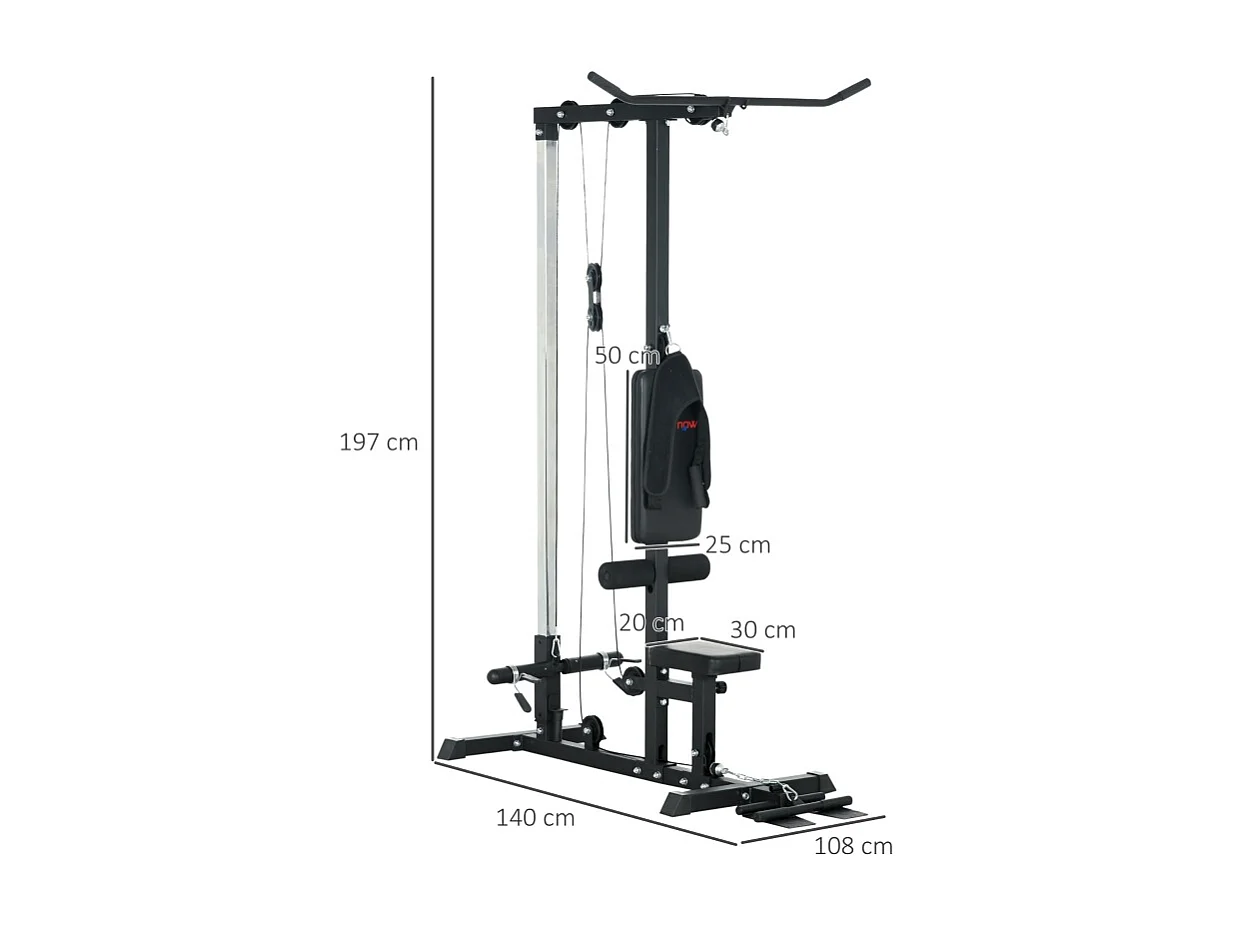Multifunctionele homegym, staal en kunstleer, zwart, verstelbaar met zitting en antislippedaal (140x108x197cm)