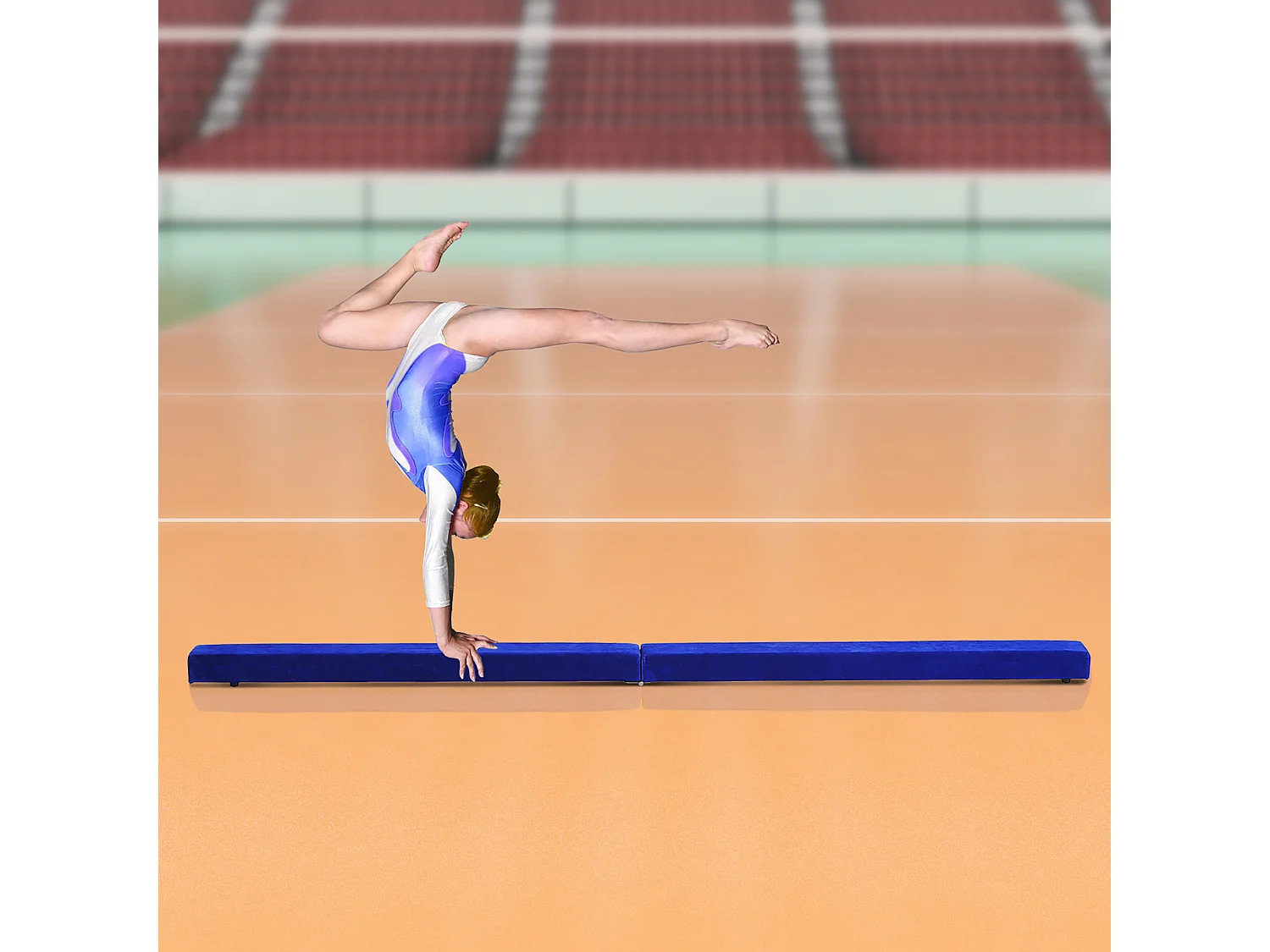 Poutre de gymnastique pliable pour intérieur et extérieur, en cuir suédé, jusqu'à 120 kg, bleu (210x10x6.5 cm)