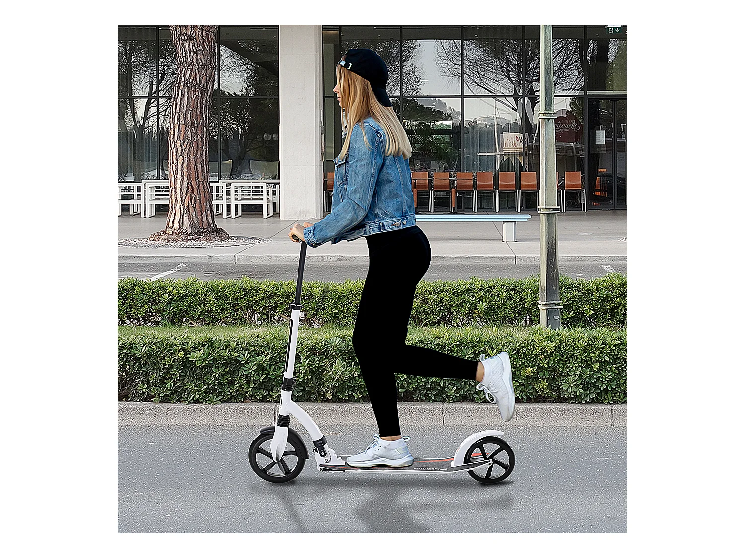 Trottinette pliable réglable en hauteur avec amortisseur, aluminium, blanc (92.5x37.5x87-101.5cm)
