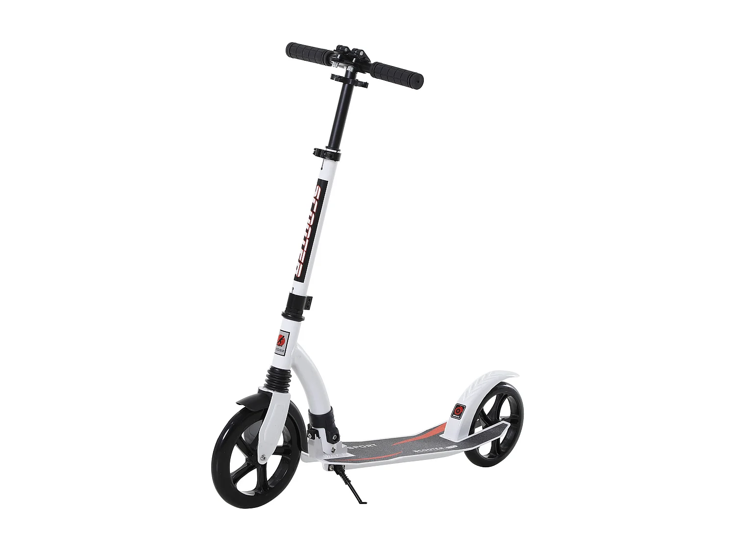 Trottinette pliable réglable en hauteur avec amortisseur, aluminium, blanc (92.5x37.5x87-101.5cm)